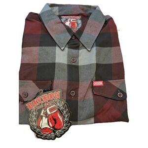 NWT Dixxon Flannel The Brawler Long Sleeve Plaid 2XL Button Shirt Red Grey Black
